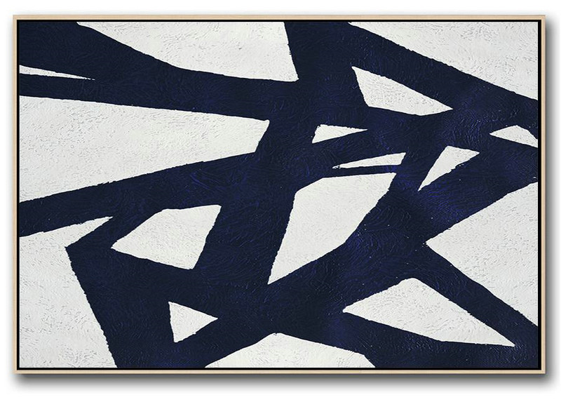 Horizontal Abstract Painting Navy Blue Minimalist Painting On Canvas,Huge Abstract Canvas Art #P6Q7